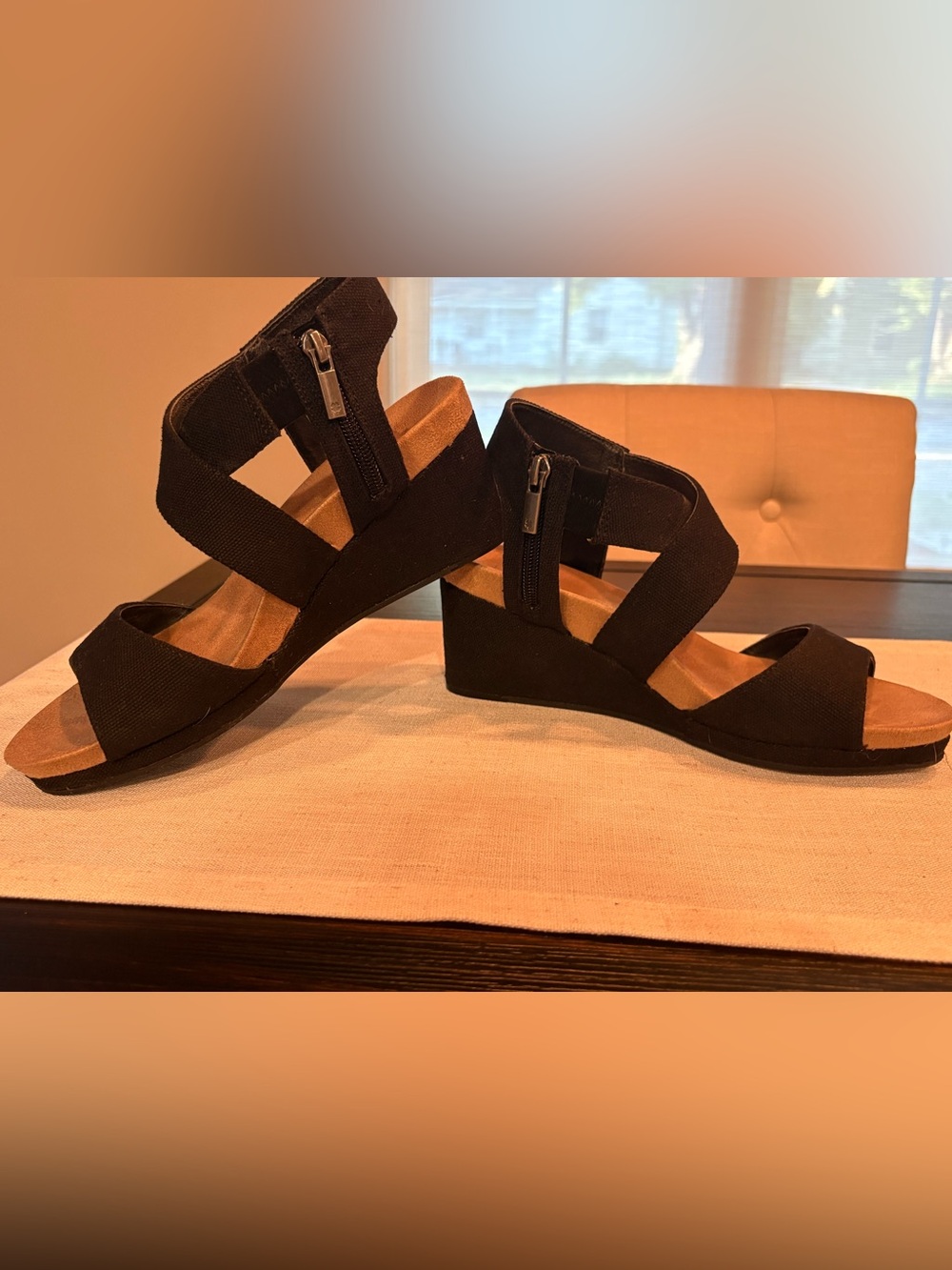Lucky Brand Black Wedge Ankle-Strap Sandals